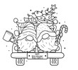 © romalya - Cute cartoon Christmas gnomes on truck for coloring book.Line art design for kids coloring page. Coloring page outline.