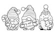 © romalya - Cute cartoon Christmas gnome with gifts for coloring book.Line art design for kids coloring page. Coloring page outline.