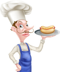 Canvas Print - Cartoon Chef With Hot Dog