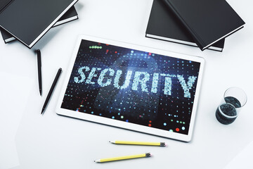 Poster - Cyber security creative concept on modern digital tablet monitor. Top view. 3D Rendering