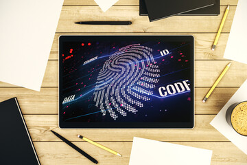 Aufkleber - Abstract creative fingerprint concept on modern digital tablet screen. Top view. 3D Rendering