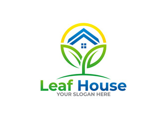 Wall Mural - Leaf house with leaf vector logo 