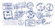 Passport Stamps travel city. Visa concept .Mail, post office.