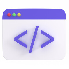 3d coding icon, for UI, poster, banner, social media post. 3D rendering