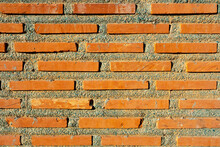 Outdoor Brick Wall Made From Narrow Long Bricks