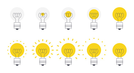 Wall Mural - light bulb animation. minimalistic light turn on animated frame sequence for good idea and brainstor