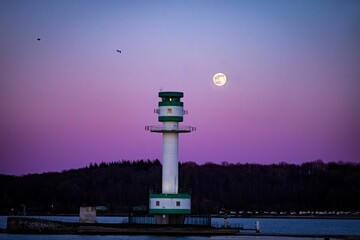 Wall Mural - Lighthouse with Full Moon, Kiel Germany