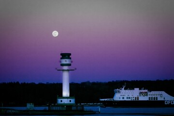 Poster - Lighthouse with Full Moon, Kiel Germany