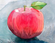 Realistic watercolor painting for traditional interior design. Bright juicy apple in natural color. A popular symbol of the autumn season. Cozy print for decorating props for the fall harvest festival