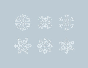 Wall Mural - Snowflakes vector icons. White Snowflake collection, isolated. Six different Snowflakes in modern line style for web design. Vector illustration