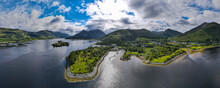 Aerial Panoramic View Of Loch Leven And Glencoe With Ben Nevis Mountain 