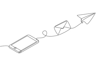 continuous one line drawing of a chat messages on smartphone. smartphone device concept sending inst