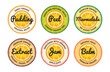 Premium orange dessert organic natural vitamin scratched old circle stickers set vector illustration