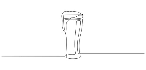 Fototapete - Continuous one line drawing of beer glass with foam. Craft drink alcohol ale in simple linear style for bar and pub concept for menu. Oktoberfest equipment. Editable stroke. Doodle Vector illustration