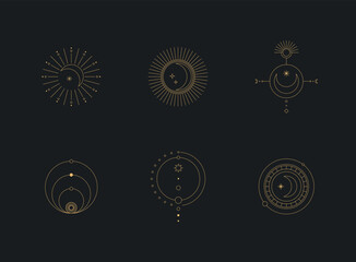 Wall Mural - set of moon and sun line art. minimal boho linear symbols. celestial mystic element. vector line art