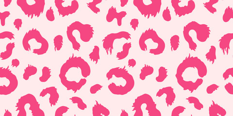 Wall Mural - Animal print, pink leopard, vector seamless pattern in the style of doodles, hand drawn