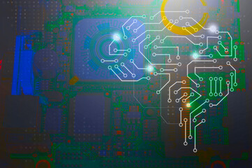 Wall Mural - top view of motherboard, computer motherboard, artificial intelligence concept