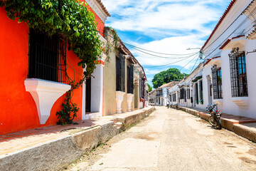 Wall Mural - street view of santa cruz de mompox colonial town in colombia