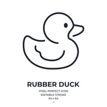 Rubber Duck Editable Stroke Outline Icon Isolated On White Background Flat Vector Illustration. Pixel Perfect. 64 X 64.