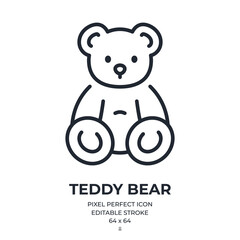 teddy bear editable stroke outline icon isolated on white background flat vector illustration. pixel