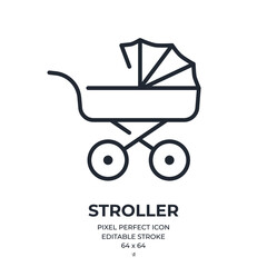 Wall Mural - stroller editable stroke outline icon isolated on white background flat vector illustration. pixel p