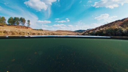 Wall Mural - Clean mountain river. Splitted view of the clean river flowing in Brazilian mountains