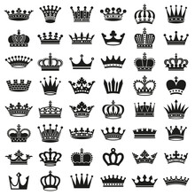 Medieval Royal Crown Queen Monarch King Lord Silhouette Icons Set Vector Isolated Illustration.