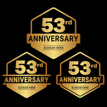 53 Years Anniversary Celebration Logotype. 53rd Anniversary Logo Collection. Set Of Anniversary Design Template. Vector And Illustration. 