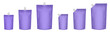 Set of purple doypack packaging with screw cap. Blank foil drink bags pouches with spout. Stand up doy pack mock up set. Cosmetic refill	