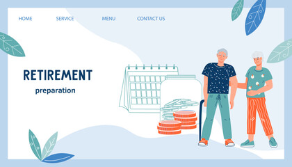 Retirement calculations and savings program concept for website or landing webpage, flat cartoon vector illustration. Pension payments and retirement fund.