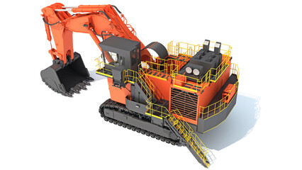 Wall Mural - Mining Excavator Shovel heavy construction machinery 3D rendering on white background