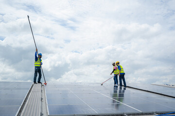 Clean solar panel for good performance in service routine of operation plan in solar power plant.