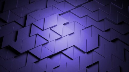 Poster - Purple and blue triangles. Design.Small parts of the mosaic breaking in different directions in the animation.