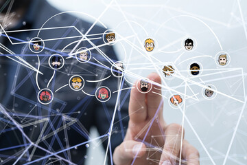 group of people talking in social network - illustration