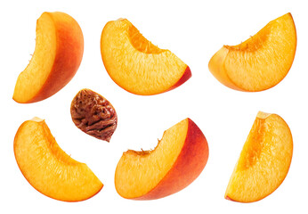 Wall Mural - peaches isolated collection. peach slices set on a white background.