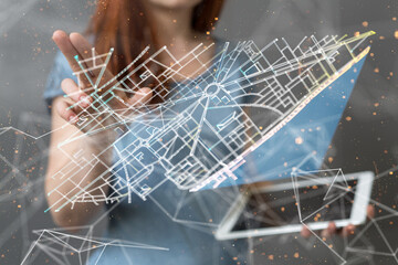 Poster - Neural network 3D illustration. Big data and cybersecurity