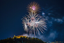 Firework over Spilberk castle in Brno