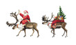 Watercolor santa claus and deer with gifts