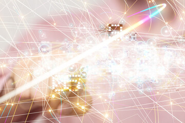 Neural network 3D illustration. Big data and cybersecurity