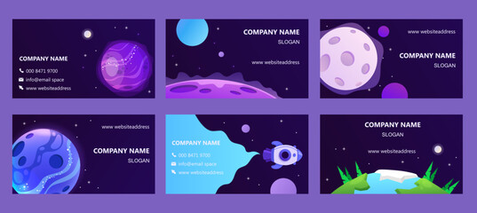 Wall Mural - set of templates for business cards. abstract shape and planets. web design. space exploring. vector
