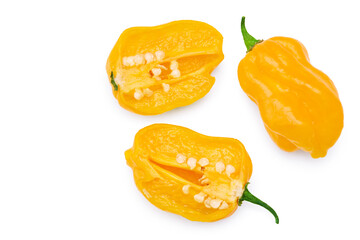 Wall Mural - Habanero chili yellow hot pepper isolated on white background. clipping path