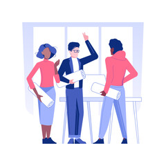 Poster - Wellness program isolated concept vector illustration. Group of happy employees hold yoga mats, workers wellbeing, business etiquette, corporate culture, company rules vector concept.