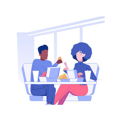 Poster - Meal allowance isolated concept vector illustration. Colleagues with free food at work, meal voucher for employers, business etiquette, corporate culture, company rules vector concept.