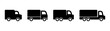 © nichosi - Delivery truck. Lorry icon. Delivery truck icon. Cargo vehicle set. Delivery lorry in glyph. Courier truck in glyph. Lorry sign in black. Stock vector illustration