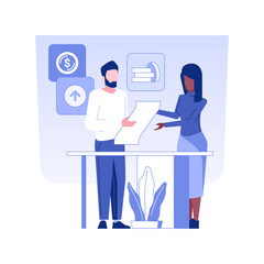 Poster - Small business loan isolated concept vector illustration. Businessman get small business loan check, investment idea, startup project finance, raising money, funding company vector concept.