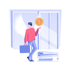 Poster - Business angel isolated concept vector illustration. Smiling angel investor, business enterprise, raising money, startup funding, financial help, investment process vector concept.