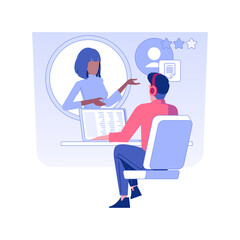 Poster - Customer feedback isolated concept vector illustration. Call center operator gives feedback to clients, customer service department, marketing strategy, reputation rate vector concept.