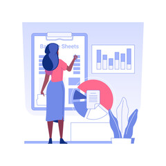 Poster - Balance sheet isolated concept vector illustration. Accountant prepares a statement of business income, business documents, company documentation, corporate paperwork vector concept.