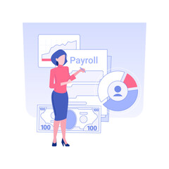 Poster - Payroll isolated concept vector illustration. Professional accountant fills out the payroll, business documents, company documentation, corporate paperwork, financial report vector concept.