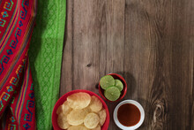 Mexican Party Snack With Red And Green Decoration